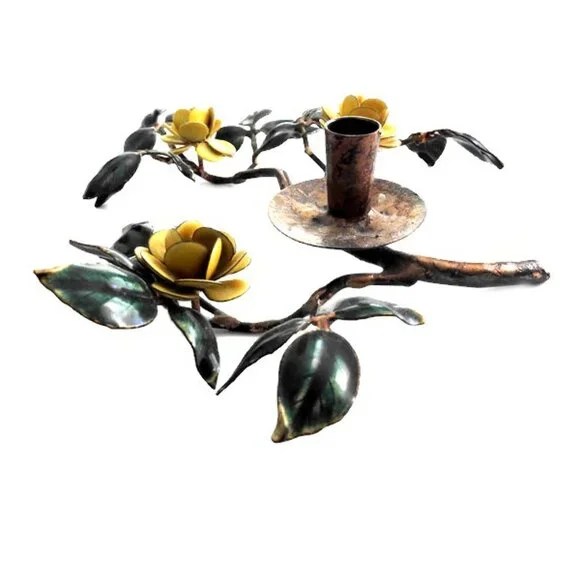 Bovano Enamel on Copper Candle Holder Yellow Flowers